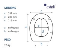 MEDIDAS ASIENTO y TAPA INODORO REINA WOODLINE ESTOLI